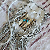 Bohemian White Leather Fringed Bag with Bead & buffalo Bone Detail