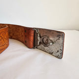 Vintage Tan Leather Belt – Embossed Leaf Design