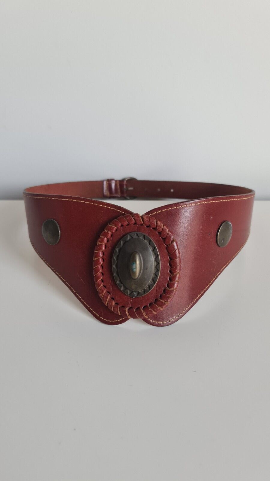 Red Leather Boho Vintage Belt Italy