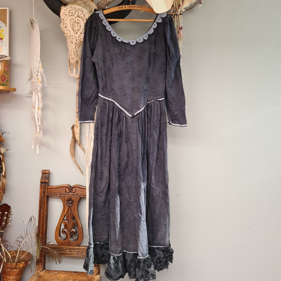 Vintage 1970s Adini black/navy & blue prairie dress made in India - Devils the Angel