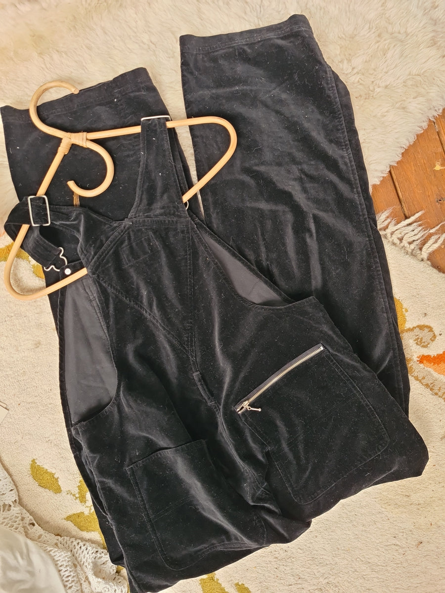 Black velvet vintage overalls