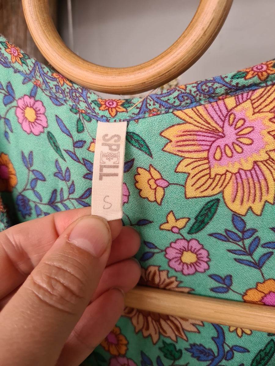 Spell boho Folk town Turquoise floral gown size S & M ORIGINAL RARE