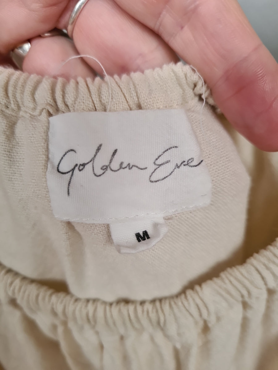GOLDEN EVE 100% LINEN DRESS SIZE: M fits 12/14