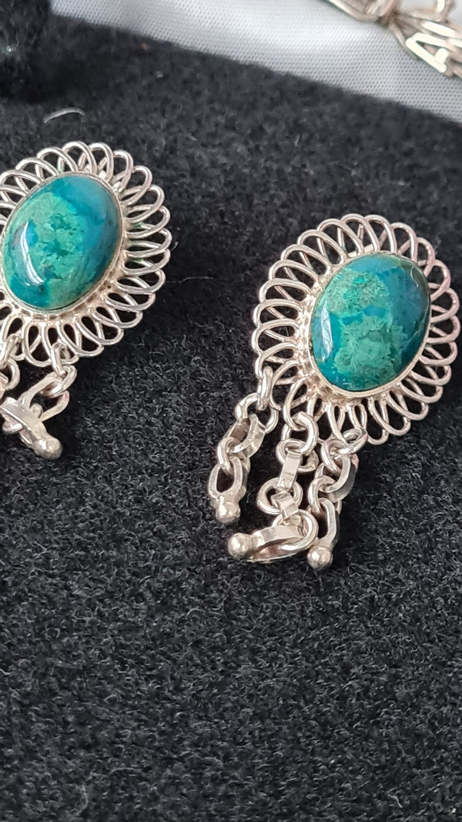 Vintage Art Deco sterling silver fine jewelry set Turquoise stones - Devils the Angel