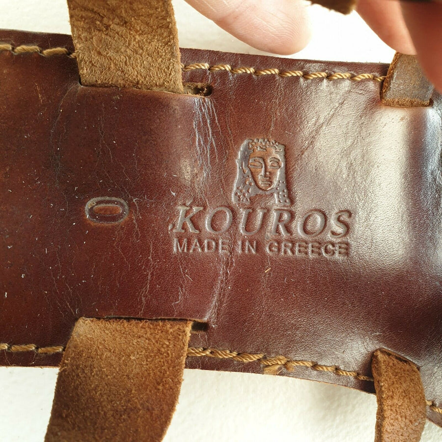 KOUROS Handmade Ancient Greek Womans Leather Sandals Sz 0 Brown SE190 - Devils the Angel